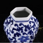 Blue and White Ceramic Ginger Jar Chinoiserie Floral Hexagon Porcelain Vases with Lid Vintage Large Temple Jar Decorative Jar for Home Decor and Events - BIHFGR0LF