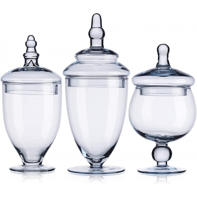 Classic Home Kit Set Of 3 Clear Blue Glass Apothecary Jars Elegant Storage Decorative Spa Wedding Candy Organizer Buffet Containers Home Decor Vase Organizers - BYDQIM36N