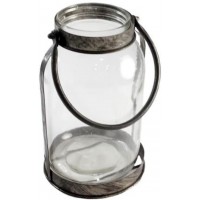 Clear Glass with Metal Rim and Handle Decorative Jar - B0Y54YDIG