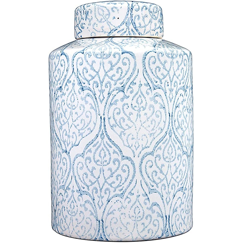Creative Co-Op Blue & White Decorative Ginger Jar with Lid - B04AYM9KC