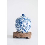 Creative Co-Op Blue & White Decorative Stoneware Jar with Lid - BZ3X5GJUX