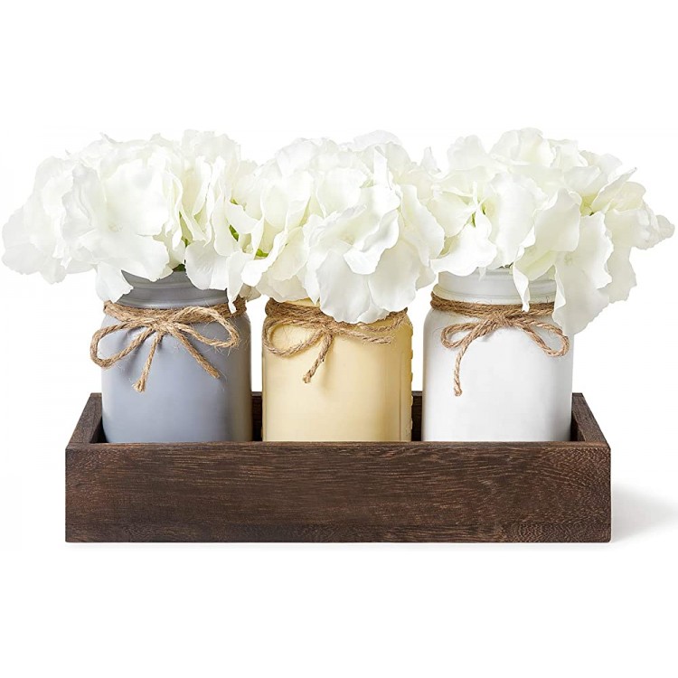 Dahey Decorative Mason Jar Centerpiece Wood Tray with Artificial Flowers Rustic Country Farmhouse Decor for Herb Plants Home Coffee Table Dining Room Living Room Kitchen Garden - BFAOGDTBP