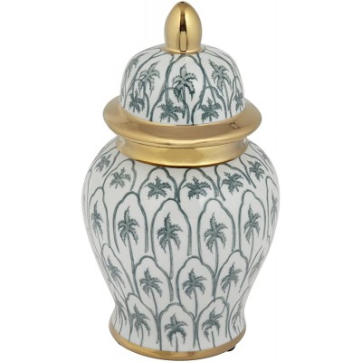 Dahlia Studios Palm Tree White and Green 10 1 2" H Decorative Jar with Lid - BKHP6XJK7