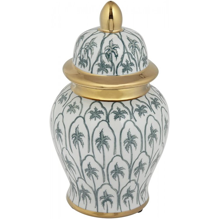 Dahlia Studios Palm Tree White and Green 10 1 2 H Decorative Jar with Lid - BKHP6XJK7