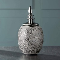 Dahlia Studios Silver 13" High Ceramic Decorative Jar with Lid - B81FK4BNK