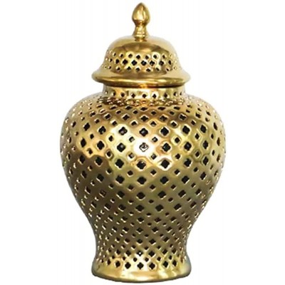 Danai Traditional Pierced Ginger Jar with Lid Carved Lattice Decorative Jar Ceramic White Ginger Jars for Home Decor.-S||Gold - BCWORR6AO