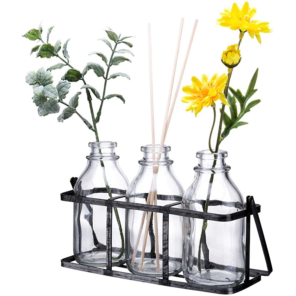 Diamond Star Mason Jar Flower Vases Decorative Glass Bottles Set with Metal Basket Set of 3 Jars 7.5 L X 2.5 W X 4.5 H - BYTT2QXOU