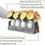Dining Table Centerpieces Farmhouse Floral Wood Tray Modern Centerpieces with 4-White Mason Jars & Flowers for Dining Room Kitchen Living Room Gift - BN8WJR7W7