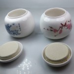 Elegant 2 Small Decorative Jars Ceramic Vintage Bottles Porcelain With Lid Flower Pattern 5 ounce Capacity each - BUSM5C887