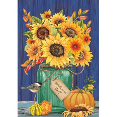 Fall Mason Jar Sunflowers House Flag Autumn Floral 28" x 40" Briarwood Lane - B12V44TOD