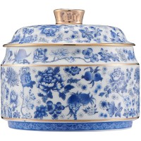 Flowery Candy Jar Decorative Ceramic Lidded Jar Storage Jar with Lid Decorative Jar 54oz1600ml Blue and white - BJ2QXE35C