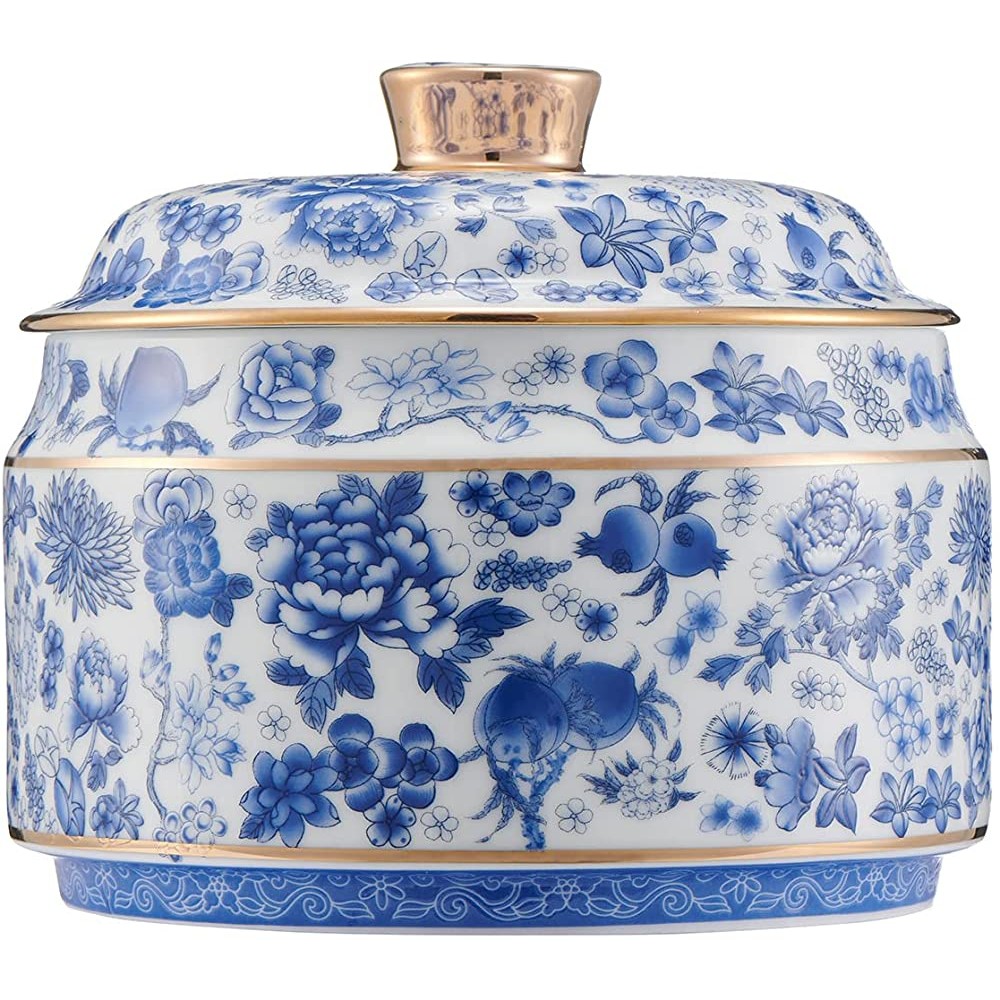 Flowery Candy Jar Decorative Ceramic Lidded Jar Storage Jar with Lid Decorative Jar 54oz1600ml Blue and white - BIZWNVPXW
