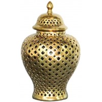 Ginger Jar Carved Lattice Decorative Temple Jar Ceramic White Ginger Jars for Home Decor  Color : Gold  Size : Small  - BBTHDVI32