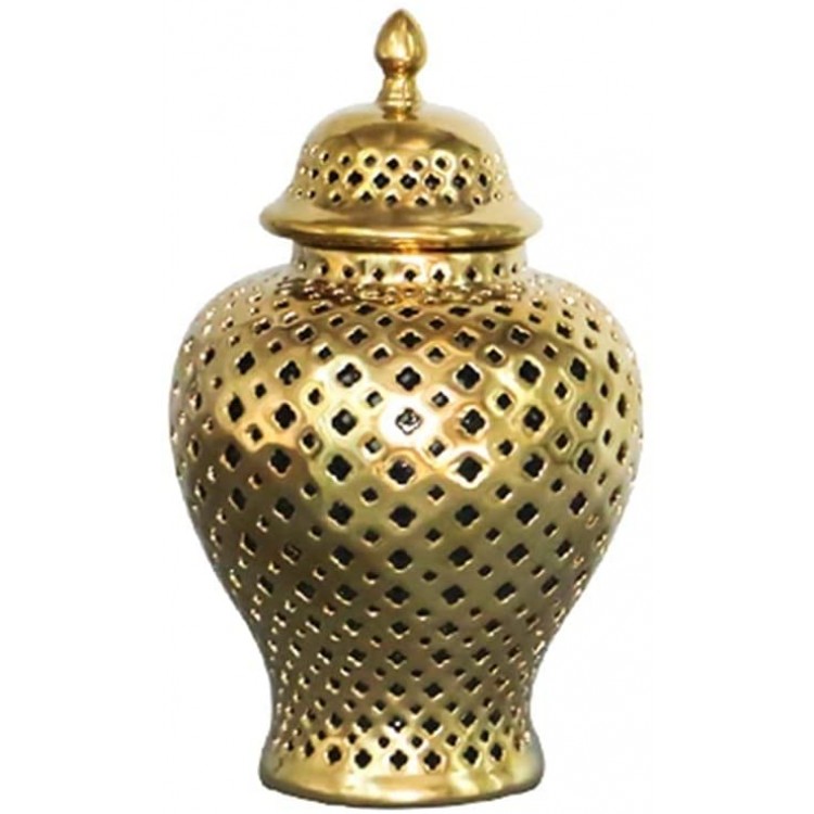 Ginger Jar Carved Lattice Decorative Temple Jar Ceramic White Ginger Jars for Home Decor Color : Gold Size : Small - BBTHDVI32