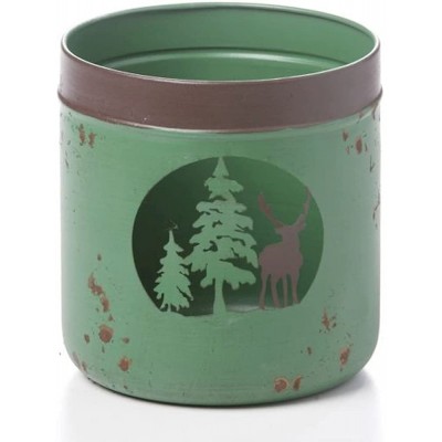 Green with Brown Accents Trees and Deer Outline Decorative Jar - BLYZIQ65V