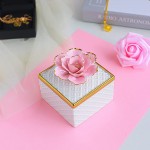 Jewelry Box with flower top lid decorative jar Square Pink with white flower - BKSGINFEV