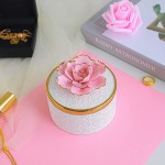 Jewelry Box with flower top lid decorative jar Square Pink with white flower - BKSGINFEV