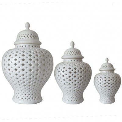 JIANCNGU Set of 3 Ginger Jars for Home Decor Furniture Ginger Jar Decorative Jar Temple Jar Lattice Ginger Vase with Lid White Ceramic Jar Porcelain Jar White - BWONOQ2Q5