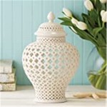 JUDRR Traditional Chinese Ceramic Ginger Jar Carved Lattice Decorative Temple Jar Carthage Pierced Covered Lantern with Lid,Small - BXF90VVHI
