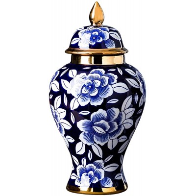 KORANGE Blue and White Ginger Jars Ginger Jar Vase Decorative Jars Ceramic Jar Porcelain Vase with Lid Temple Jar Home Decor Floral Pattern Size : Height 37cm15 inches - B4NU96GHU