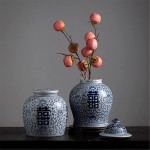 KORANGE Ginger Jars Blue and White Ceramic Jar Porcelain Vase with Lid Temple Jar Ginger Jar Vase Decorative Jars Floral Pattern - B7KHDKPDT