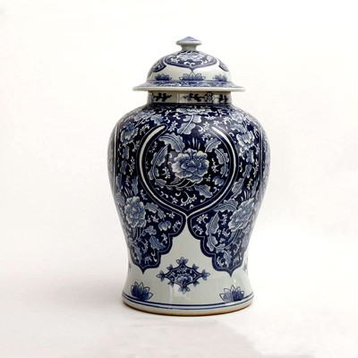 KORANGE Ginger Jars Blue and White Ginger Jar Vase Temple Jar Decorative Jars Ceramic Jar Porcelain Vase with Lid Floral Pattern - B03MFF27U
