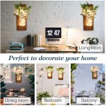 Lewondr Mason Jar Sconces Wall Decor Set of 2 Handmade Vintage Hanging Wall Sconce Decorative Fairy Lights with Flowers Remote Control Lights for Farmhouse Kitchen Living Room Peony+Brown Board - BS358ZUZK