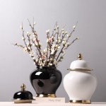 long teng Ceramic Vase Ginger Jar with Lid Chinese Ancient Porcelain Temple Jar Sealed Canister for Decorative Living Room Storage Jar for Kitchen Color : Black - BI35XP3H4