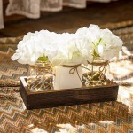Mkono Lighted Floral Mason Jar Centerpiece Decorative Wood Tray with 3 Mason Jars Flower Decor Rustic Farmhouse Centerpieces for Coffee Table Dining Room Living Room Kitchen Table Decor White - BJKBQKOKU