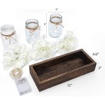 Mkono Lighted Floral Mason Jar Centerpiece Decorative Wood Tray with 3 Mason Jars Flower Decor Rustic Farmhouse Centerpieces for Coffee Table Dining Room Living Room Kitchen Table Decor White - BJKBQKOKU