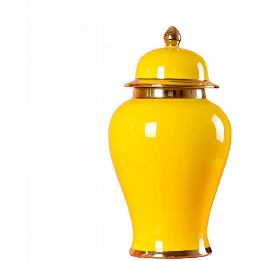 Modern Porcelain Ginger Jar Chinese Ceramic Decorative Vase with Lid Large Oriental Temple Jar Handmade Storage Jar Table Centerpiece Decor Gold and Yellow Size : Small - B483H0HQH
