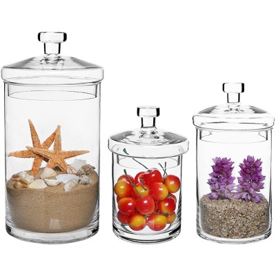 MyGift 3-Piece Clear Glass Apothecary Jar Set Decorative Kitchen and Bath Storage Canisters Wedding Centerpiece Jars Candy Buffet with Lids - B88TWCQ4L