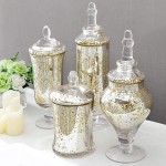 MyGift Decorative Silver Mercury Apothecary Jars with Lids Wedding and Holiday Centerpiece Candy Buffet Containers 4 Piece Set - BYLDNB6OH