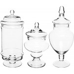 MyGift Set of 3 Deluxe Glass Apothecary Jars Decorative Bathroom Storage Home Decor and Kitchen Centerpieces - BDXM4CXWY