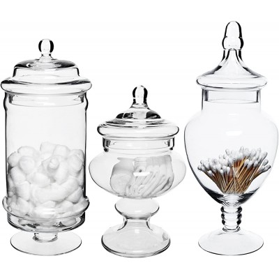 MyGift Set of 3 Deluxe Glass Apothecary Jars Decorative Bathroom Storage Home Decor and Kitchen Centerpieces - BDXM4CXWY