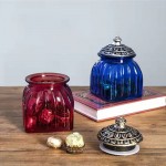 Retro Glass Decorative Jars Elegant Glass Jars With Baroque Lid Livejun Storage Containers Canisters for Wedding Party Kitchen Jewelry Boxes Blue and Red Candy Jars 2Pcs 21.9 oz - BF9WFW7WB