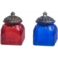 Retro Glass Decorative Jars Elegant Glass Jars With Baroque Lid  Livejun Storage Containers Canisters for Wedding Party Kitchen Jewelry Boxes Blue and Red Candy Jars 2Pcs 21.9 oz - BF9WFW7WB
