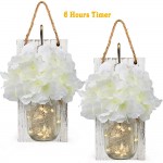 Rustic Wall Sconces Mason Jars Sconces with Remote Control LED Fairy Lights Farmhouse Decor for Living Room Wall Decor of Bronze Retro Hooks Silk Hydrangea Design for Home Decoration Set of Two - BWVH7B258