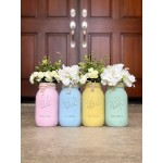 Set of 3 5 or 5 Your Choice Pint or Quart Size Rustic Farmhouse Style Hand Painted and Distressed Mason Jar Bathroom Accessories Set Your Choice of Jar Colors Silk Flowers Optional - BYJ8TXD8Q