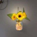 Shiny Flower Rustic Wall Hanging Decor Mason Jar Decoration with Sunflowers LED Fairy Lights and Hydrangea Farmhouse Sconce for Wall Table Office Decoration - BFTHYLKWV
