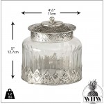 The Grand Tour Glass Storage Jar Iconic Palmette Patterned Metal Knob Top Clad Bottom Textured Glass 4 ¾ Inches Diameter x 5 Inches Tall by Whole House Worlds - BWH8N8U67