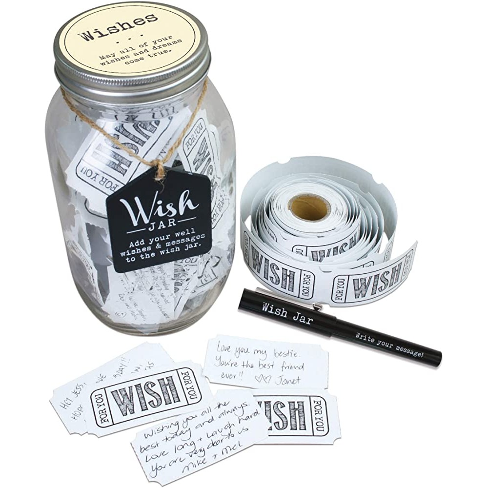 Top Shelf Everyday Wish Jar Kit with 100 Tickets Pen and Decorative Lid Clear - B8MX7BXCG