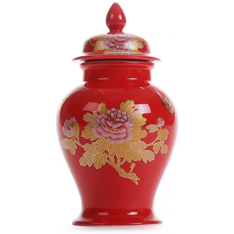 XFENG Retro Ginger Jars Decorative Jars Oriental Decor Temple Jar Ceramic Jar Tea Storage Container Tins Red Gold Floral Pattern Home Decor Living Room - BDHQPOOCQ