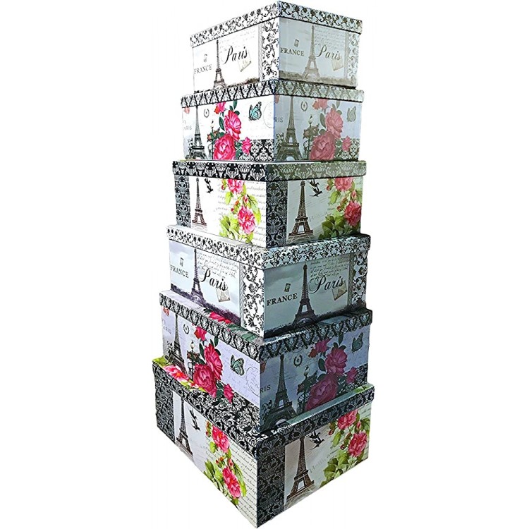 Alef Elegant Decorative Themed Nesting Gift Boxes -6 Boxes- Nesting Boxes Beautifully Themed and Decorated Perfect for Gifts or Simple Decoration Around the House! Eiffel Tower - BWVE1IGH8