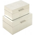 CosmoLiving by Cosmopolitan 56666 Large Rectangular Glam Metallic Silver Leaf Decorative Boxes | Set of 2: 13” x 7” 11” x 6” - BFGZ6XT81