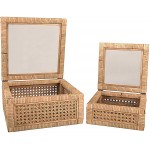 Creative Co-Op Cane and Rattan Glass Lid Set of 2 Display Boxes Natural - BH7YDIVCO