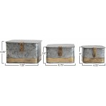 Creative Co-Op DF2376 Decorative Galvanized Lids & Brass Accents Set of 3 Sizes Metal Boxes Silver - BJM146BPS