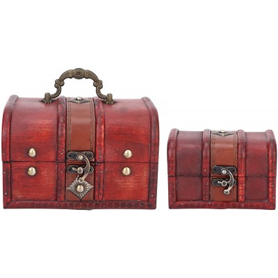 Cryfokt 2pcs Wooden Treasure Chest Box Antique Vintage Wooden Decorative Box with Lid Handcrafted Jewelry Storage Box for Home Office Room Decoration - BU84TY05O