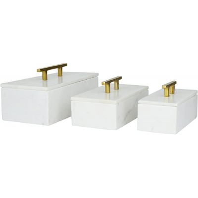 Deco 79 Glam Marble Box Stash Box Storage Box Decorative Boxes with Lids Stash Boxes S 3 12" 10" 8"W White - BWHKLFH7Q
