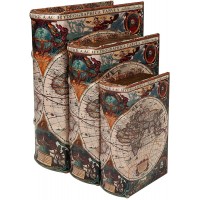 Decorative Book Boxes for Home Decor,Shelf Decor or Table Decor Faux Books with World Map Pattern Coffee Table Decor Books  Set of 3 Storage Boxes Set with Magnetic Closure - B3XAUOGFV